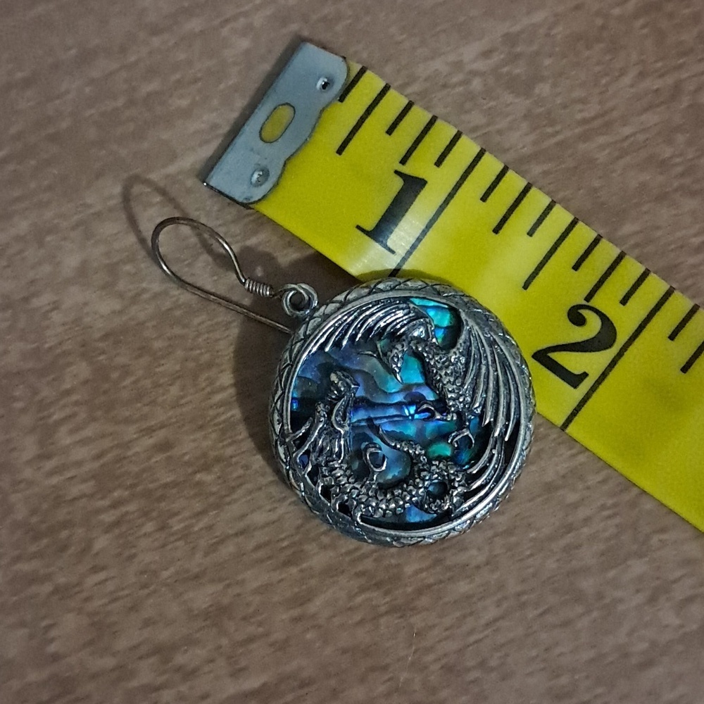 Abalone 925 Sterling Silver Phenix & Dragon Earrings - Picture 5 of 6